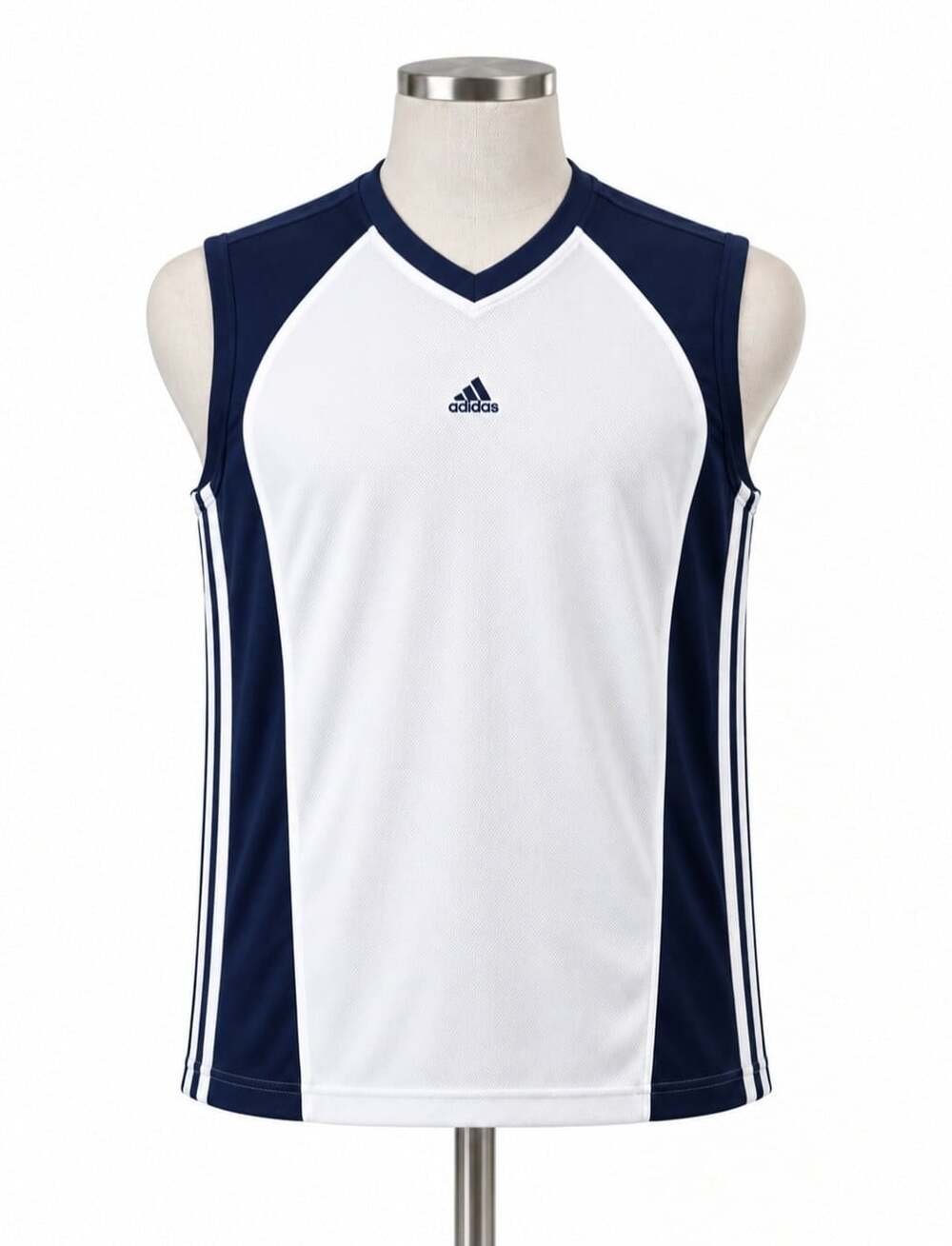 Adidas Mens XL Sleeveless Basketball Jersey Navy White 3 Stripe Y2K Mesh Tank